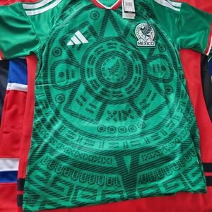 adidas Green Mexico Kids Soccer Jersey with Aztec Graphic